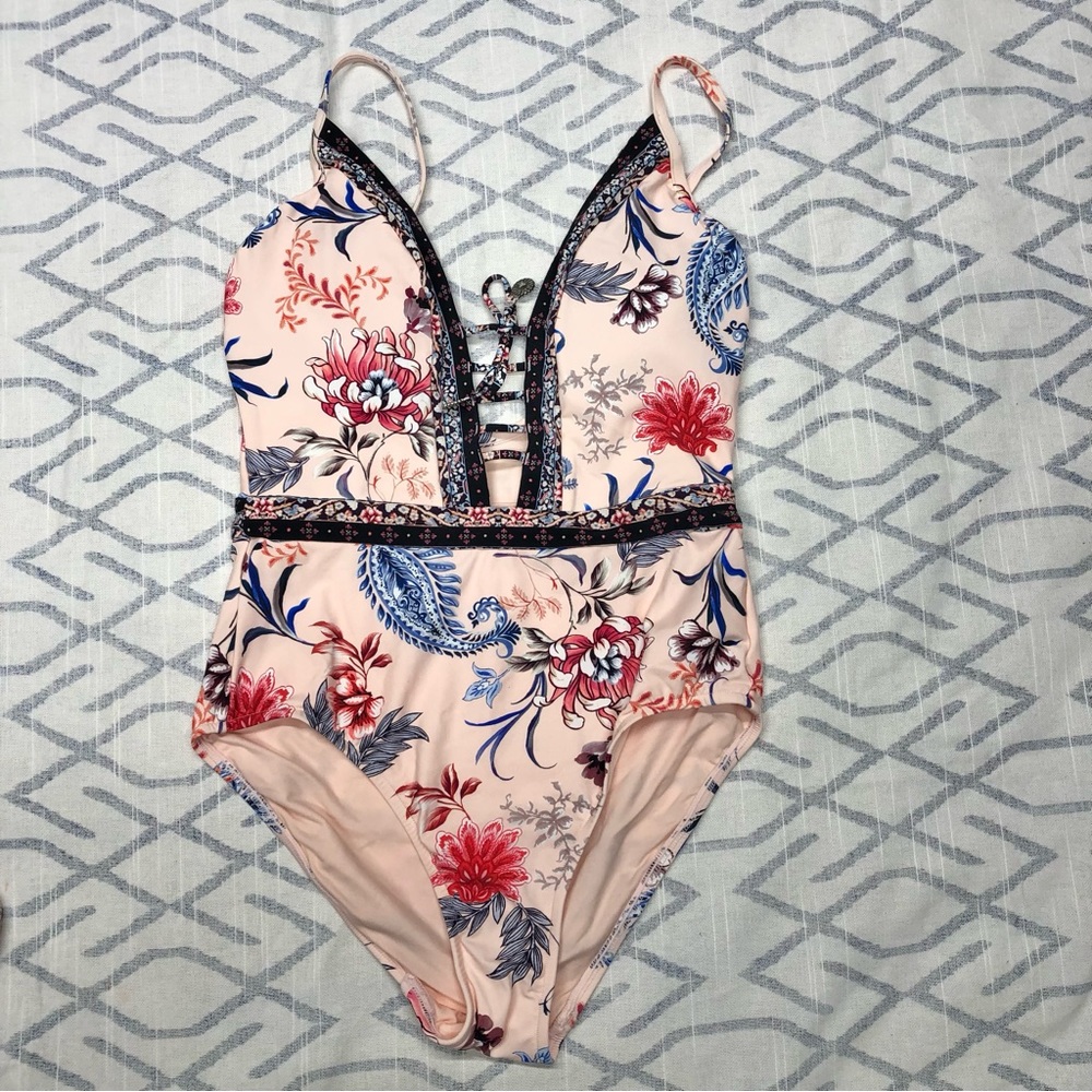 NEW seafolly US 6 one piece swimsuit border floral print pink